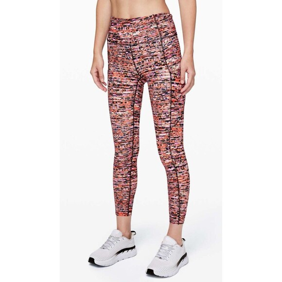 Lululemon Fast Free Legging II 25" *Nulux Flash Pleat Orange Multi Size 6 Small - Picture 1 of 6